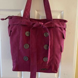 OGIO burgundy canvas large laptop tote with decorative belt fully padded